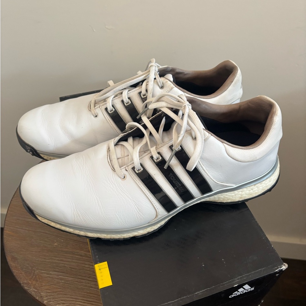 Adidas White and Black Men's Athletic Golf Shoes
